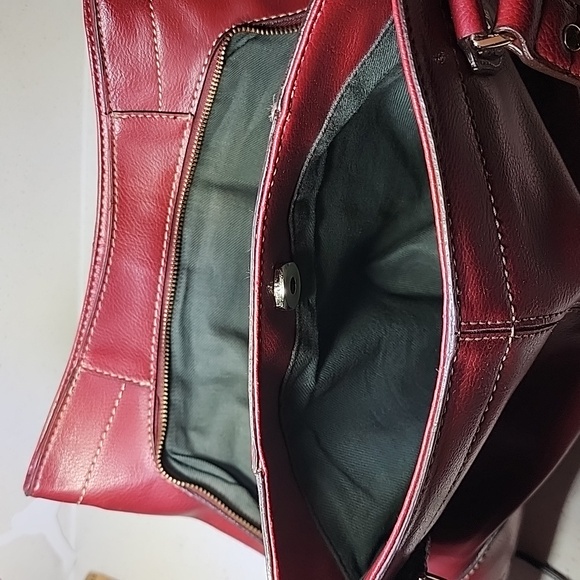 Vintage Leather Liz Claiborne Habdbag, Purse. Red Leather Tote Bag - Picture 6 of 14